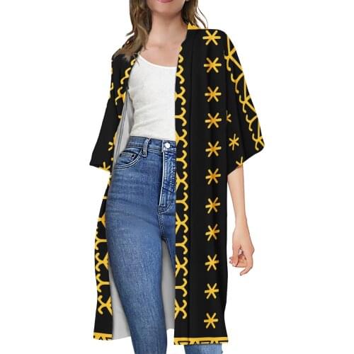 High Quality Kimono Polynesian Samoa Loose 3/4 Batwing Sleeve Beach Cover Up Women Long Jacket Ladies Casual Front Open Cardigan