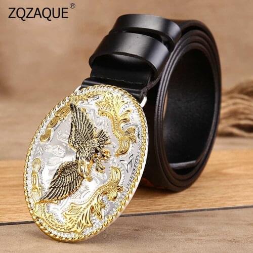 High Grade Luxury Cowskin Leather Belts Creative 3D Pressed Eagle Pattern Straps MENs True Leather Waistbands Best Gifts YJ09