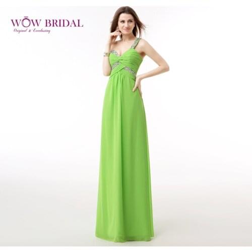 Wowbridal Graceful Green Long Prom Dress 2021 One-Shoulder Sweetheart Crystal Sequins Beaded Cross Chiffon A-Line Party Gown