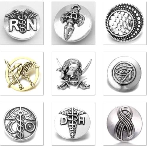 XH8004 Vintage 18mm 20mm RN DR Nurse Ribbon skull logo Metal Snap button fit snap jewelry DIY