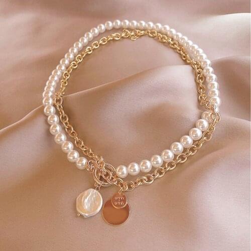 South Korea double layered artificial pearl fashion style, light luxury, niche design sense clavicle necklace for ladies