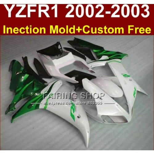 Green white body parts for YAMAHA YZF R1 2002 2003 yzf r1 02 03 YZF1000 02 03 moid fairings custom fairing kits+7Gifts
