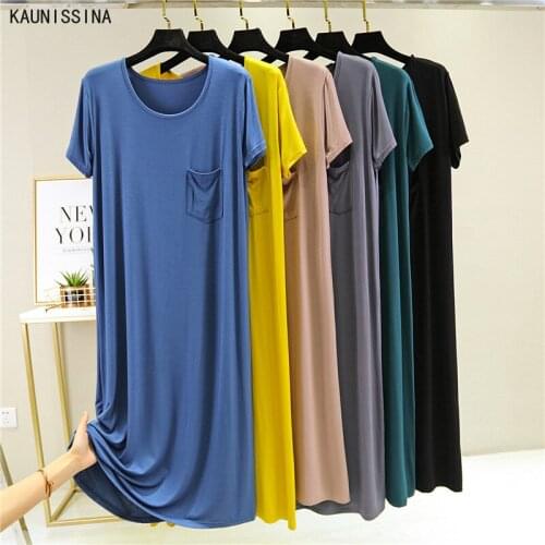 Women Modal Nightgown Nightdress Short Sleeve O-Neck Sleepwear Pullover Cozy Nightwear Female Loungewear Loose Home Clothing