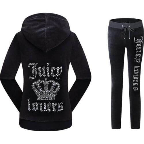 Juicy Lovers Brand Spring Autumn Women Sporting Suits Blue Gray black pleuche Casual Tracksuits Hooded Collar Sportswear suit