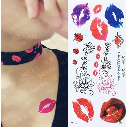 Womens Sexy kiss lip print Tattoos Flash Henna Fake Temporary Waterproof Tattoo Stickers