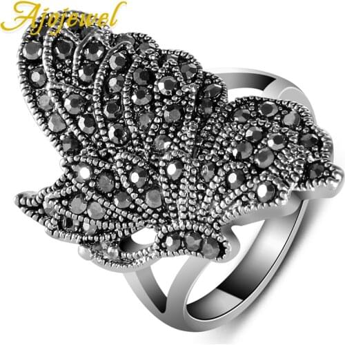 Ajojewel Brand 7-9 Unique Elegant Vintage New Style Black CZ Butterfly Ring Women High Quality Fashion Animal Jewelry Party Gift