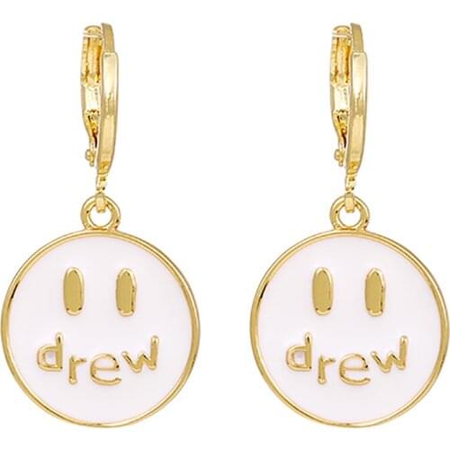 ZHINI 2021 New Arrived Fashion Gold Color Long Earrings for Women Funny Cute Smile Face Dangle Earring Statement Jewelry brincos