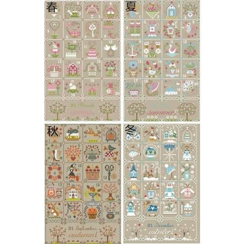 Magazine Four Seasons counted cross stitch package flower aida 22ct 25ct 18ct 14ct 11ct black cloth people kit embroidery