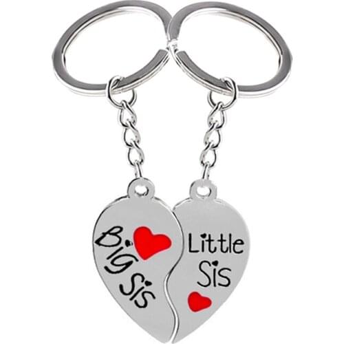 1 Pair Heart Shaped Combination Family Keychain For Sisters Big Sis Little Sis Letters Chaveiro Key Ring Best Friends Jewelry