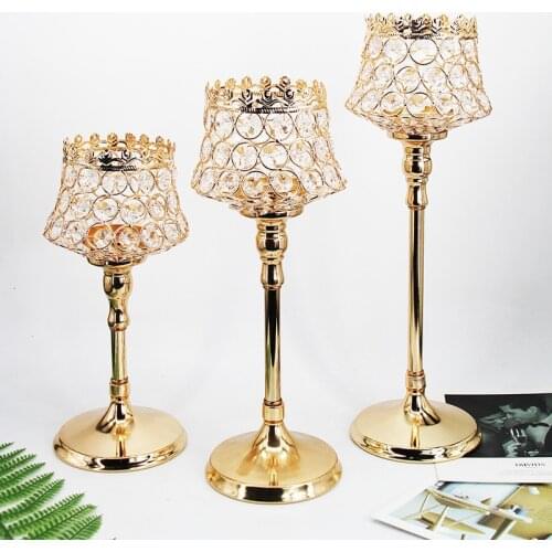 1Pc European Crystal Candlestick Gold Candle Holders Wedding Table Centerpieces Home Decor