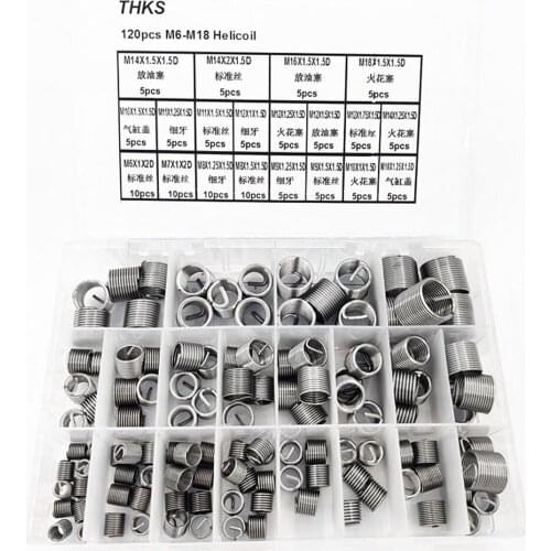 120Pcs/Box 304 Stainless Steel Helicoil Thread Insert Kit Set M6-M18 Hardware Fasteners Screw Repair Tool