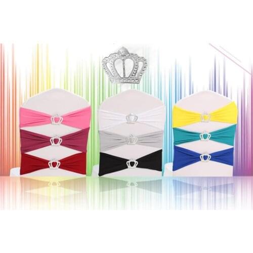 200pcs Elastic Lycra Chair Sashes Wedding Spandex Stretch Chair Band With Plastic Crown Buckle 9 Colors Chair Bands DHL Free
