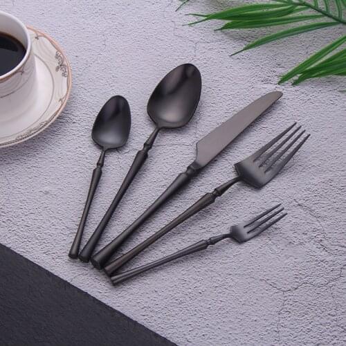Korean Food Restaurant Tableware Cutlery Stainless Steel Black Table Set Kitchen Utensils Knife Fork Spoon Cutlery