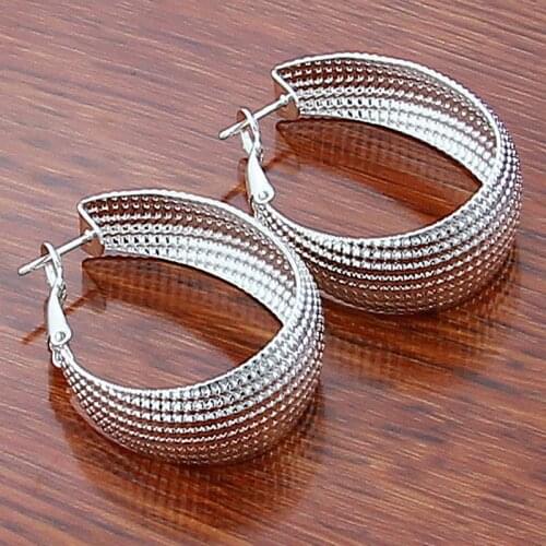 925 Sterling Silver Fashion Mesh Oval Shape Charm Earrings For Women Girls Gift Wedding Party Jewelry Accessories