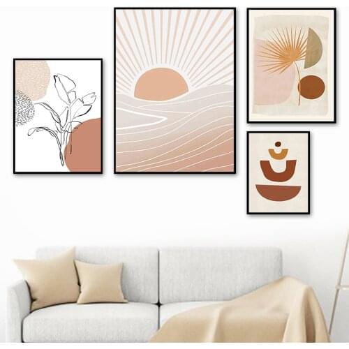 Abstract Color Pattern Sun Line Girl Face Wall Art Canvas Painting Nordic Posters And Prints Wall Pictures For Living Room Decor