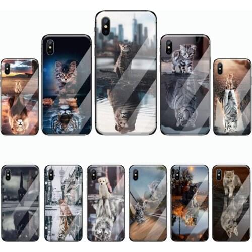 Cat tiger dog lion Phone Case Tempered glass For iphone 6 6S 7 8 plus X XS XR 11 12 mini PRO MAX