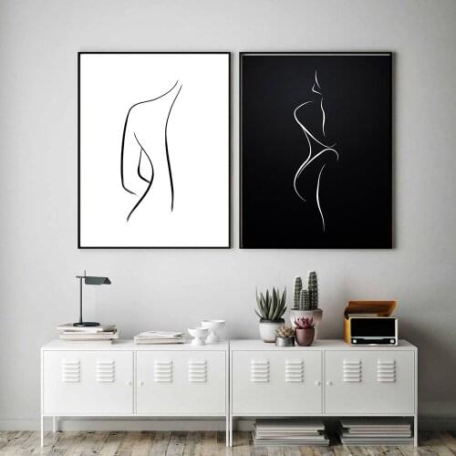Black and White Posters and Print Fashion Girl Wall Art line Decorative Picture for Living Room Canvas Art Home Decor Poster