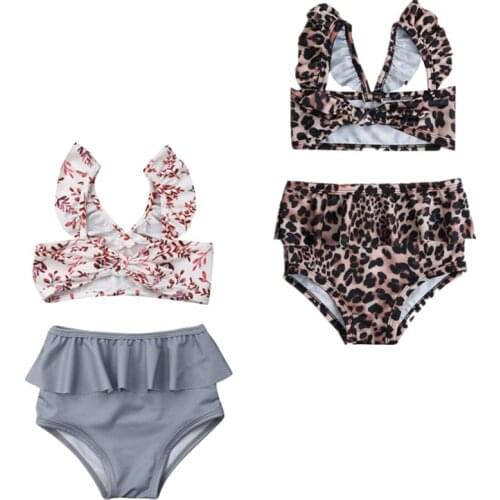Citgeett Summer Toddler Baby Girls Leopard Flower Swimwear Bathing Suit Bikini Set Swimsuit Clothes