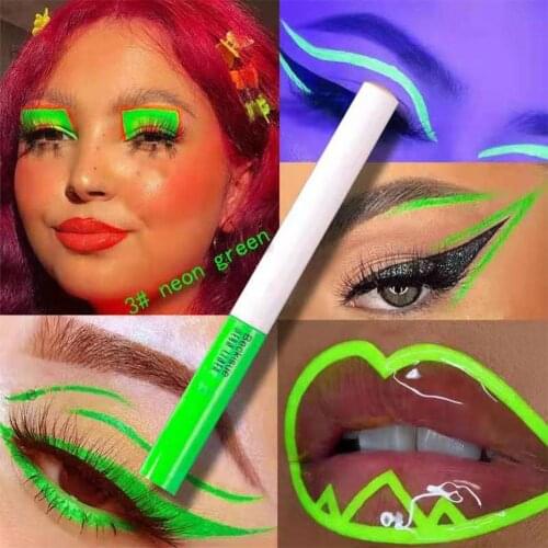 Color Fluorescent Eyeliner Festival Carnival Face Luminous Painted Makeup UV Neon Fluorescent Water Activated Eyeliner