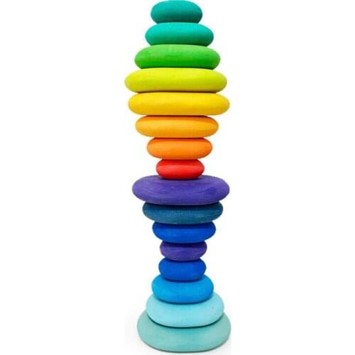 DIY Wooden Toy Rainbow Building Blocks Stacked Balance Rainbow Stone Montessori Early Learning Educational Toy For Children Kids