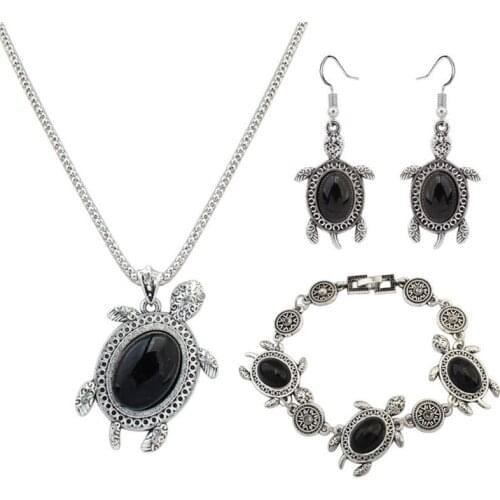 European Vintage 3 Colors Stones Tortoise Turtle Alloy Jewelry Set
