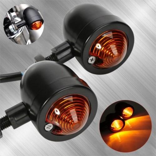 2Pcs Black Bullet Motorcycle Turn Signal Indicator Light Lamp Moto Blinker Flashing Amber Light For Honda Suzuki Kawasaki Yamaha