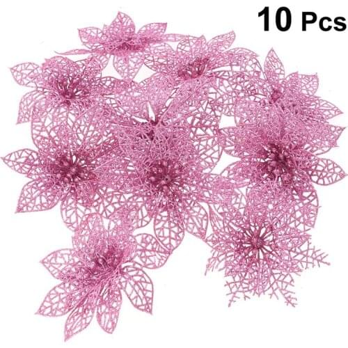 10pcs Simulated Christmas Artificial Flowers Plastic Decorative Ornaments For Christmas Tree Hanging Pendant (Pink)