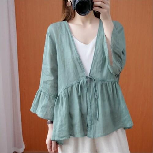 2021 Summer Fashion New Plus Size Women Clothing Thin Long-Sleeved Cardigan V-Neck Lace-Up Sunscreen Shirt Top Trend H076