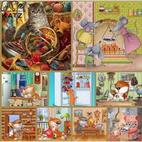 5D Diamond Painting Cat Kits Cartoon Cross Stitch Animal Life Cross Stitch Diy Mosaic Picture Home Decoration Diamond Embroidery