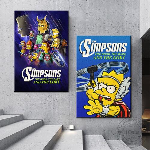 Disney Anime Simpsons The Good the Bart and the Loki Poster Print Canvas Painting Wall Art Picture For Living Room Home Decor