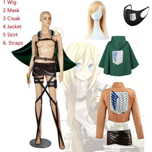 Attack on Titan Krista Lenz Cosplay Costume Blonde Wig Cloak Jacket Skirt Belt Straps Shingeki no Kyojin Kurisuta Renzu Cape