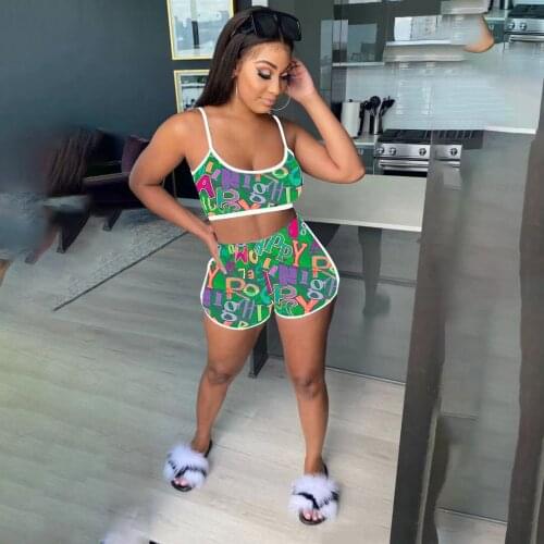 VAZN 2021 Summer Little Chap Beach Yong Sexy Spaghetti Strap Short Pants Skinny Women 2 Piece Set Gym Women Active Wear