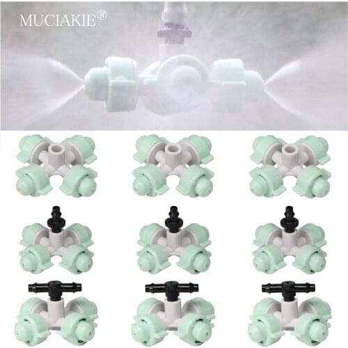 MUCIAKIE 20PCS 31-57L /h Misting Cross Nozzles Greenhouse Humidifier Four Outlet Mist Fogger Sprinkler Irrigation Watering