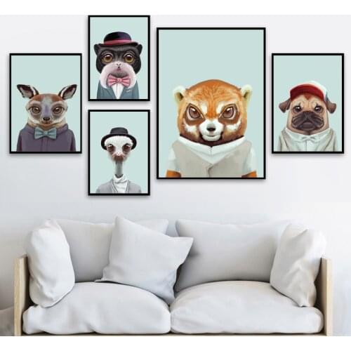Cartoon Fashion Fox Dog Cat Ostrich Nordic Posters And Prints Wall Art Canvas Painting Animals Wall Pictures For Kids Room Decor