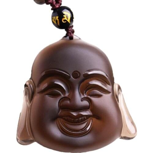 Men Necklace Pendant Natural Ice Obsidian Stone Carved Buddha Head Big Ear Buddha Pendant Free Chain for Male Fine Jade Jewelry