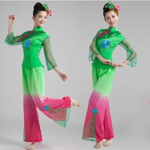 National Dancewear Vintage Women Yangko Dance Costume Suit Classic Fan Dancing Clothes Big Size 3XL 4XL Stage Show Clothing