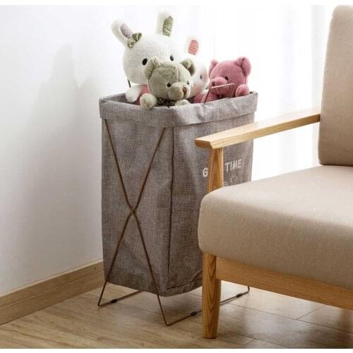 New Hot Cotton Linen Laundry Basket Clothes Hamper Foldable Laundry Bag Kids Toy Storage Box Laundry Hamper with Iron Stand