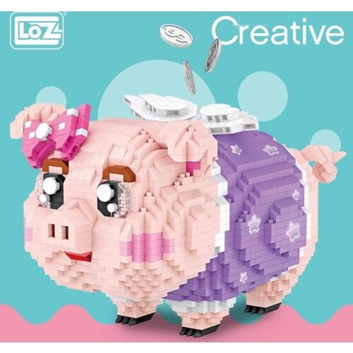 New LOZ Diamond Blocks Piggy Bank Pig Toys Children Building Blocks Model Micro Bricks Educational Creative Girl Boy Gift 9042