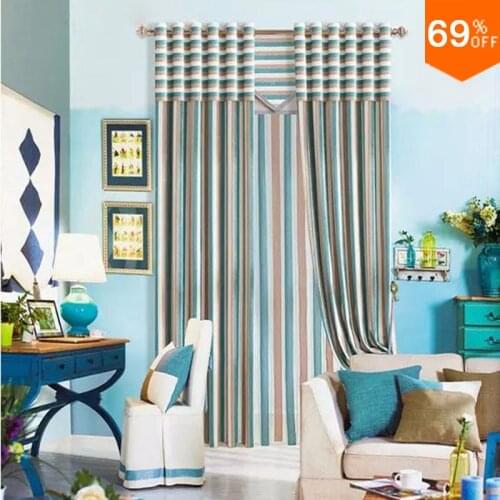 Blue new simple luxurious Rod Stick Hang style Living Room curtains of Restaurant form a line linellae list row Column Curtain