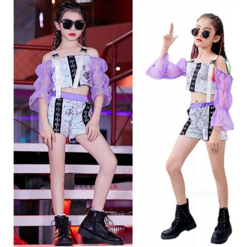 Hip Hop Costumes Girls Cheerleaders Show Clothes Fashion Sequins Street Dance Suit Children Modern Jazz Stage Outfit girls sets