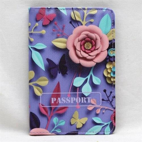 Popular Lovely Flower Pattern Travel Passport Cover Document Card Travel Passport Holder Credit Card Case Ladies ID Card Wallet