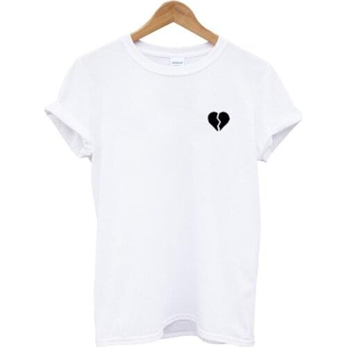 Summer Style Outfits Tees T Shirt Fashion Clothing Broken Heart Pocket T-shirt Women Tumblr Tshirt Top