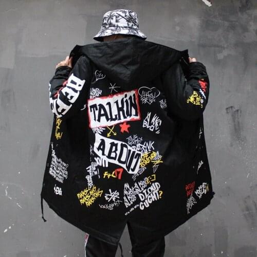 Autumn Graffiti Jacket Long Coat China Have Hip Hop Star Swag Tyga Outerwear Coats Us Size Xs-XL