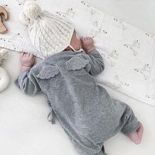 Baby Girl Romper European Children Pajamas Cotton Bandage Angel Wings Leisure Clothes New Born Baby Clothes Jumpsuit Toddler