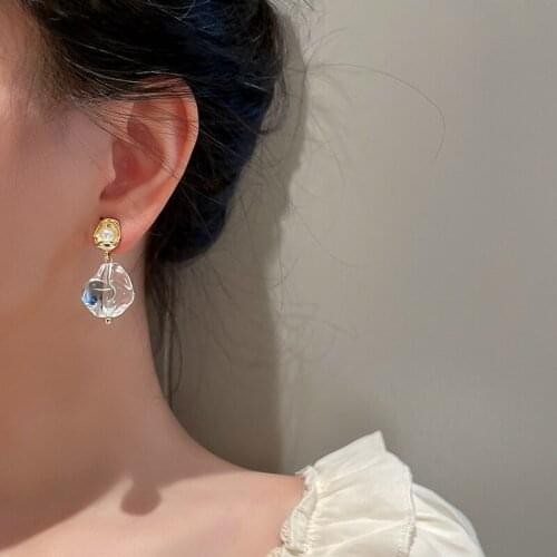 Real Gold Plated Pearls Irregular Transparent Acrylic Water Drop Earrings Simple Fashion Women Earrings Party Jewelry 2021 New