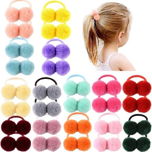 Girls Pompom Ball Elastic Hair Bands Colorful Ponytail Holder Fur Ball Elastic Hair Ties Children Kids Hair Accessories Headwear