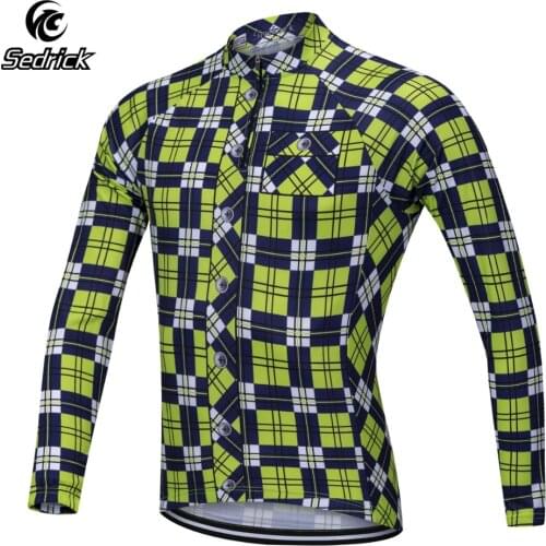 Sedrick Mens Long Sleeve Plaid MTB Bike Team Road Bicycle Pro Cycling Jerseys Cycle Shirt Maillot Ciclismo Bicicleta Sportswear