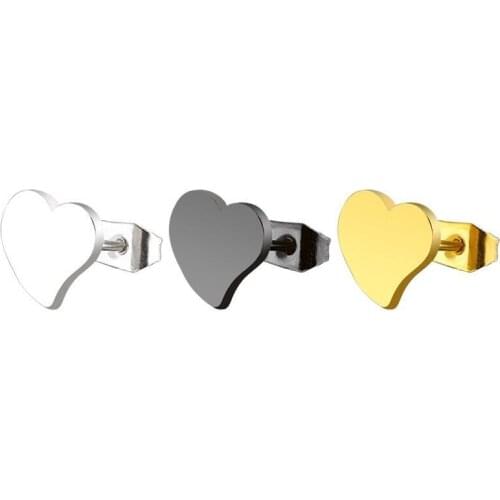 Wholesale Jewelry -- Titanium steel 8mm Heart Stud Earrings ( 3 pairs ) For Women Jewelry 3 Gold Color