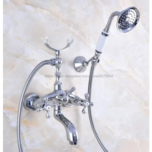 Bathtub Faucets Wall Mounted Polished Chrome Bathtub Faucet With Hand Shower Bathroom Bath Shower Faucets Nna758