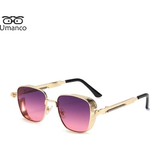 Umanco Fashion Square Steampunk Sunglasses for Women Men Metal Frame Gradient UV400 Shades Eyeglasses Couple Outdoor Eyewear